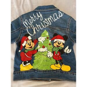 Hand Painted Custom Merry Christmas Mickey Minnie Old Navy Jean Jacket Sz 6-7
